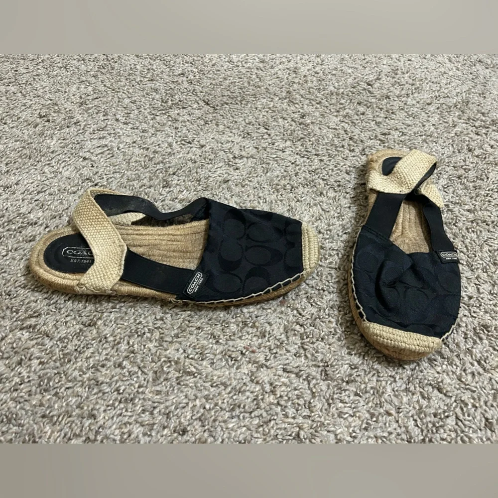 Coach Rayanne Sling Flat Espadrille Black Women's Size 8 Fabric Summer Signature